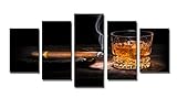 Visario Bild & Kunstdruck der Deutschen Marke 200 x 100 cm ArtNr 6320 Bilder auf Leinwand Kunstdrucke zigarre Whiskey Wandbild fünfteilig