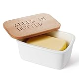 Sweese 301.115 Butterdose Porzellan mit Holzdeckel, für 250 g Butter, Alles IN Butter
