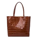 Krokodil-Einkaufstasche, Umhängetasche, PU-Leder, glänzend, für Damen, mit großem Fassungsvermögen, geeignet für Einkaufen, Arbeit, Strand