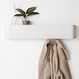 Kazai. Wandgarderobe 'Toke' | Moderne Design-Garderobe mit verdeckten Wandhaken | Garderobenpaneel aus furniertem Vollholz | Weiß