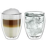 Creano doppelwandiges XXL Thermoglas 400ml, Extra großes hitzebeständiges Doppelwandglas aus Borosilikatglas, Kaffeegläser, Teegläser, Latte Macchiato Gläser, 2er Set