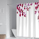 Daesar Badvorhang Anti-Schimmel 165x200 Wasserdicht, Duschvorhang Polyester Waschbar Blumen Thema Pflaumenblüten Muster