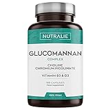 Glucomannan Konjak | Appetitzügler mit Cholin-Bitartrat, Chrom-Picolinat und Vitaminen B3 und D3 | 120 vegane Kapseln | NUTRALIE