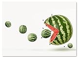 wandmotiv24 Obst & Gemüse als Leinwandbild, 40x30cm, Querformat, Wassermelone, Pacman, Küche, Lebensmittel, Deko, Bilder auf Leinwand, Bild, Wanddeko, XXL Wandbild, Dekoration Wohnung modern M0390