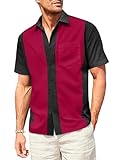 Elegancity Herren Klassische Kurzarm Hemd, Zweifarbig Gestreiftes Bowlinghemden Knopfverschluss Hawaiihemd S