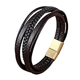 Lederarmband,Herrenarmbänder Mehrlagig Handgefertigt Geflochtenes Silberarmband für Männer Vintage Punk Herrenarmbänder Lederarmband Geschenk für Männer Jungen Ihn Accessoires Gold 21 C