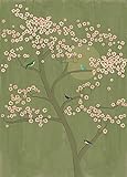 Rasch Tapeten 542110 aus der Kollektion Amazing-Fototapete in Salbei-Grün mit Kirschbaum und rosa Blumen-Vliestapete in Größe: 2,80 2,00 m (L x B) Tapete