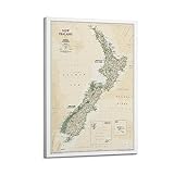 JONZA Karte Poster Ozeanien Neuseeland Vintage Karte Dekorative Malerei Leinwand Wand und Kunst Bild Familie Schlafzimmer Dekor 30 x 45 cm