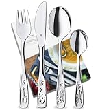 WMF Kinderbesteck mit Namensgravur,Edelstahl, 4-teilig, spülmaschinengeeignet – Geschenk zur Taufe, Taufgeschenke für Mädchen und Jungen, Kinderbesteck mit G