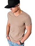 Ombre Herren T-Shirt Top Kurzarm Shirt V-Ausschnitt Einfarbig Casual Basic für Männer 100% Baumwolle 8 Farben S-XXL (Hellbraun, xx_l)