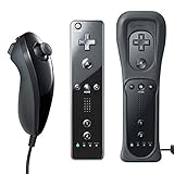QUMOX Wii Wireless Remote Controller Fernbedienung und Nunchuck Controller mit Silikonhülle und Armband für Wii und Wii U Schwarz