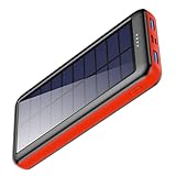 Solar Powerbank 26800mAh【iPosible Neueste S4 Solar Ladegerät】mit USB-C Eingang,Power Bank Externer Akku Akkupack mit 2 Ausgänge Tragbares Ladegerät für Handy Tablet und USB-Geräten, für Camping-Rot