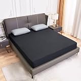 KnSam 185x215cm Betttuch mit 2er Kissenbezüge Set Laken, Bettlaken Unterlage Einfarbig Faltenresistent und Ausbleichen, Polyester Tagesdecke Dunkelgrau für alle J