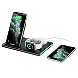 4-in-1 Wireless Charging Station 15W Fast Wireless Charging Stand for iPhone 11/XR/XS/X/8 Galaxy S20/S20+/S10/S9 Apple Watch 2/3/4/5 AirPods Pro (No Adapter)