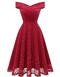 Homrain Damen 50er Jahre Kleider Festliches Spitzenkleid Abendkleider Vintage Ballkleid A-Linie Cocktailkleid -1Dark Red XL