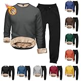 Generisch Herren Fleece Gefütterte Freizeitanzug Kapuzenpullover Jogginghose Sportanzug Winterjacke Set Tracksuit Warm Kuschelig Trainingsanzug Herren Baumwolle Männer(Dunkelgrau,5XL)
