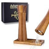 Adamant Salz und Pfeffermühle Set [21cm] aus Akazien-Kernholz inkl. Untersetzer - Gewürzmühle für Himalaya Salz & frischen Pfeffer - Hochzeitsgeschenk Salzmühle - MIT Keramikmahlwerk