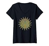 Damen Blume des Lebens, Chakra, Sacred Geometry, Flower of Life T-Shirt mit V-Ausschnitt