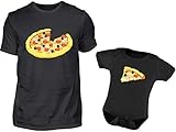 Vater Baby Partnerlook Set T-Shirt Und Babybody Strampler Für Den Sohn Oder Tochter Pizza Partneroutfit