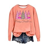 RKaixuni Weihnachten Sweatshirt für Frauen 2023 Weihnachtsbaum Pullover Shirts Xmas Urlaub Spleißen Ärmel Tops Casual Bluse, A1#Orange, 48