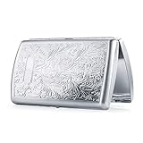 Zigarettenetui aus hochwertigem Stahl,antik Zigarettenetui mit Gravur Zigarettenbox für Damen, antik Zigaretten Kasten Zigarettencase Zigarettenhüllefür 12 Zigaretten Mit Geschenk-Box (Silber-Farbe)