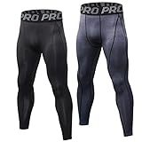 LNFINTDO 2er-Pack Kompressionshose Herren Laufhose Lang Schnelltrocknende Sportleggings Atmungsaktive Running Tight Männer für Fitness Gym Joggen Training Basketb