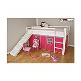 Homestyle4u 540, Kinderbett 90x200 cm Weiß Holz Kiefer Kinder Hochbett mit Rutsche Vorhang Pink