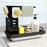 Shunfaji Spülbecken Organizer Spülbecken Caddy Organizer Edelstahl Utensilien Korb für Küche & Badezimmer mit Abflusspfanne, Klebstoff Arbeitsplatte Dual-Use Schwamm Bürste Seifenschale H