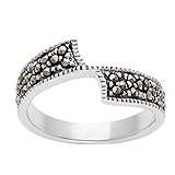 Silverly Frauen .925 Sterling Silber Markasit Simulierte Oxidiertes Crossover Bypass 'Z' Band Ring