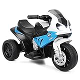 COSTWAY 6V Elektro Motorrad mit Musik und Scheinwerfer, Dreirad Kindermotorrad bis 3km/h, Elektromotorrad mit 2 Stützrädern, Elektrofahrzeug für Kinder von 18-36 Monaten (Schwarz) (Blau)