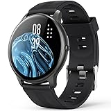 AGPTEK Smartwatch, 1,3 Zoll runde Armbanduhr mit personalisiertem Bildschirm, Musiksteuerung, Herzfrequenz, Schrittzähler, Kalorien, usw. IP68 Wasserdicht Fitness Tracker für iOS und Android, Schwarz