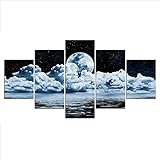 Laimi 5-TLG Mondwolken Meer Nacht Set Keilrahmen-Malen-Canvas zum Aquarellfarbe Ölfarbe Acrylfarbe malen-Leinwand auf Keilrahmen aus Holz Säurefreie Baumwolle Leinwand