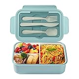 Diboniur Lunchbox Brotdose mit Besteck Erwachsene Kinder 1400ML Bento Box mit Fächern Arbeit Mikrowellengeeignet (Blau)