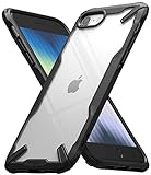 Ringke Fusion-X Kompatibel mit iPhone SE 2022 5G (SE 3) Hülle und iPhone SE 2020, iPhone 8, iPhone 7, Durchsichtig Rückseite mit Umhängeband Loch - Black