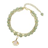 Silberarmband Für Damen Zu Verkaufen Jade Frauen Blatt Glücksgeschenk Goldene Zweige und Jadeblätter Armband Blatt Doppelschicht Armband Armreif (Gold, One Size)