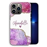 Personalisierte Handyhülle für Apple iPhone 11 (2019) (A2221) (6,1 Zoll), Custom Kunststoff Hard Phone Cover Pink Heart Name Pink Purple Marble Phone Case Initial Phone Case