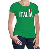 buXsbaum® Damen Girlie T-Shirt Kurzarm Bedruckt Italien | Ländershirt Fanshirt Flagge | M, Grün