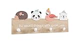 Kindergarderobe Garderobenpaneel Wandgarderobe Holzgarderobe für Kinder | Holz | Bunt | mit Tiermotiven | 4 Kleiderhaken