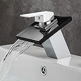 GAVAER Wasserhahn Bad, Wasserfall Glas-Auslauf Einhebelmischer Waschtischarmatur für Bad Badezimmer Waschbecken, Bad Armatur, Massivem Messing, Verchromung Prozess.