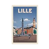 MExmeb Haut De Lille Frankreich, Vintage-Reiseposter auf Leinwand, Wandkunst, Dekor, Bild, Gemälde für Wohnzimmer, Schlafzimmer, Dekoration, ungerahmt, 60 x 90 cm