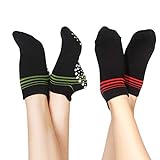 Qishare 2 Pairs Anti-Rutsch-Socken für Männer und Frauen,ideal für Yoga,Seniorenklinik,Pilates,Mutterschaftsschwangerschaft,Barre,Trampolin,Zumba,Tai Chi und zu Hause(Rot + Grün,M)