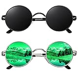 CGID Kleine Retro Vintage Sonnenbrille, inspiriert von John Lennon, polarisiert mit rundem Metallrahmen, für Frauen und Männer, CE, E01,2 Packung