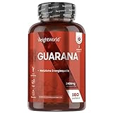 Guarana Koffein Kapseln - 2400mg reines Guarana Extrakt pro Tagesmenge - Vegan & Für die Konzentration - Guaranasamen - Natürliches Nahrungsergänzungsmittel - 3 Monate Vorrat - 180 Guarana Pur Kapseln