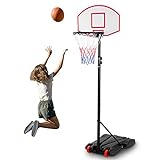 RELAX4LIFE Basketballständer höhenverstellbar 1,8–2 m, transportable Korbanlage mit Rädern, Basketballkorb mit Ständer, Basketballanlage PE-Rückwandhochfest, für Kinder und Erwachsene