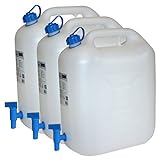 Hergestellt für BAUPROFI 3X Wasserkanister ECO 20 Liter mit Hahn 3er Set Camping-Kanister Wassertank NEU