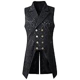 Nofonda Herren Weste Gotisch Steampunk Mittelalter Zweireihige Weste Brokat Frack VTG Tailcoat für Halloween Party Kostüm (schwarz, Medium)