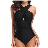 Memmyly Damen-Badeanzug, Einteiler, figurformend, Badeanzug, flacher Bauch, Monokini, Einteiler, Rashguard, Schwimmen, Strand, Pool, Badeanzug, String, Wettkampf-Badeanzug, Schwarz , M