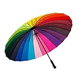 Lancoon 24 Rippen GroßEn Regenschirm, Mode Langen Griff Geraden Regenschirm, Anti-Uv-Sonne/Regen KS07Rainbow
