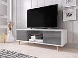 WFL GROUP Moderner TV Schrank - Fernsehschrank - Skandinavischer Stil - 140 cm - Bis zu 55' TV - Grau Hochglanz