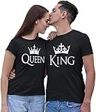 King Queen T-Shirts – Schwarzes Herren Shirt mit Queen Aufdruck im Partnerlook als Geschenk zum Valentinstag, Geburtstag, Jahrestag